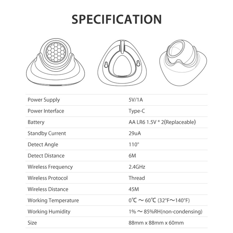 Smart Home Hub Matter - FEDI-Matter Thread Human Presence Motion Sensor