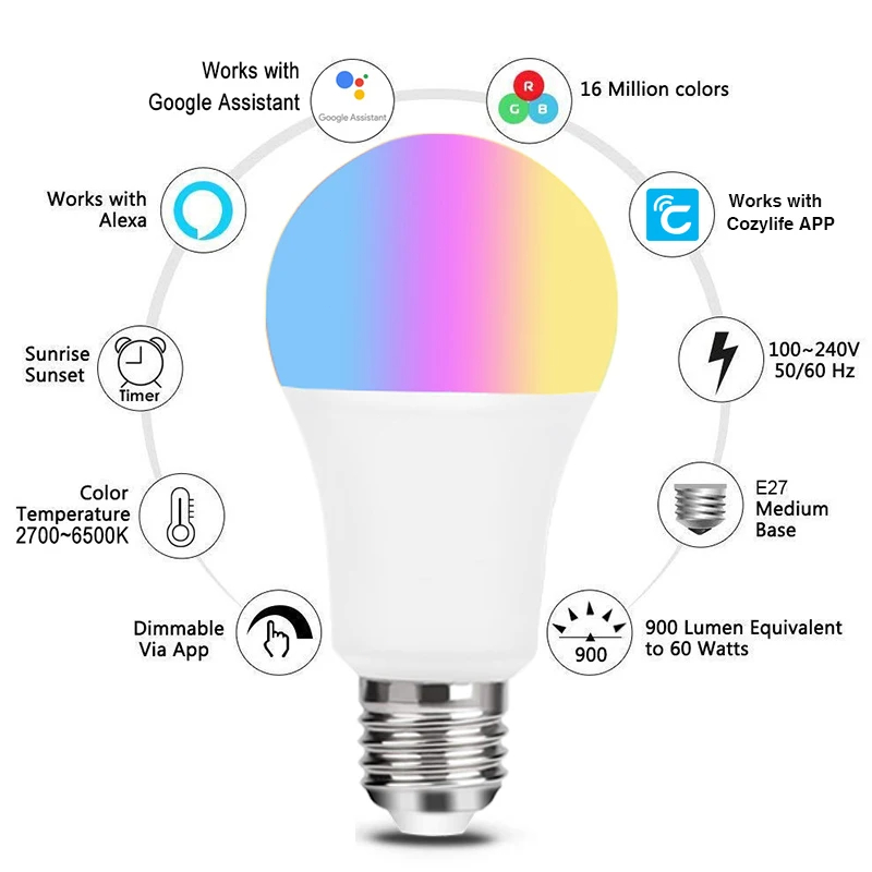 9W WiFi Homekit Light Lamp E27 - Alexa Compatible Bulb ulasan dan harga